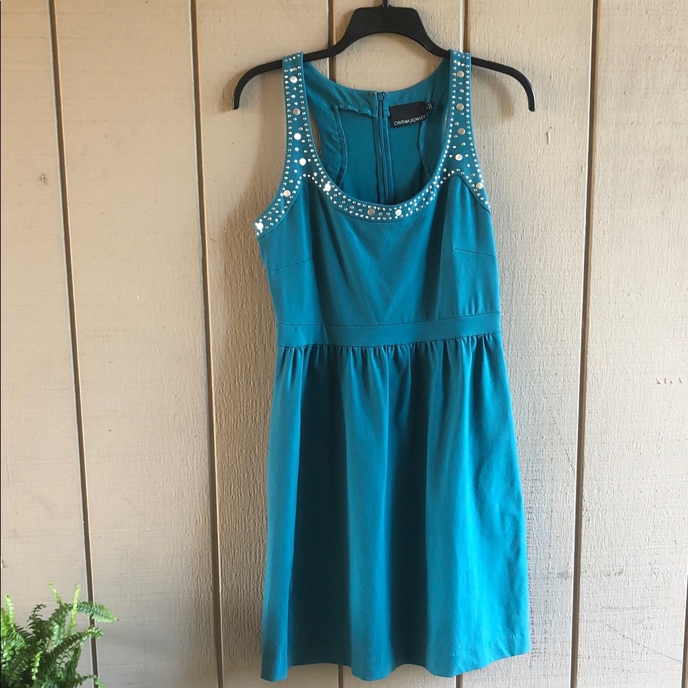 Cynthia Rowley Teal Studded Scoop-Neck Midi Dress